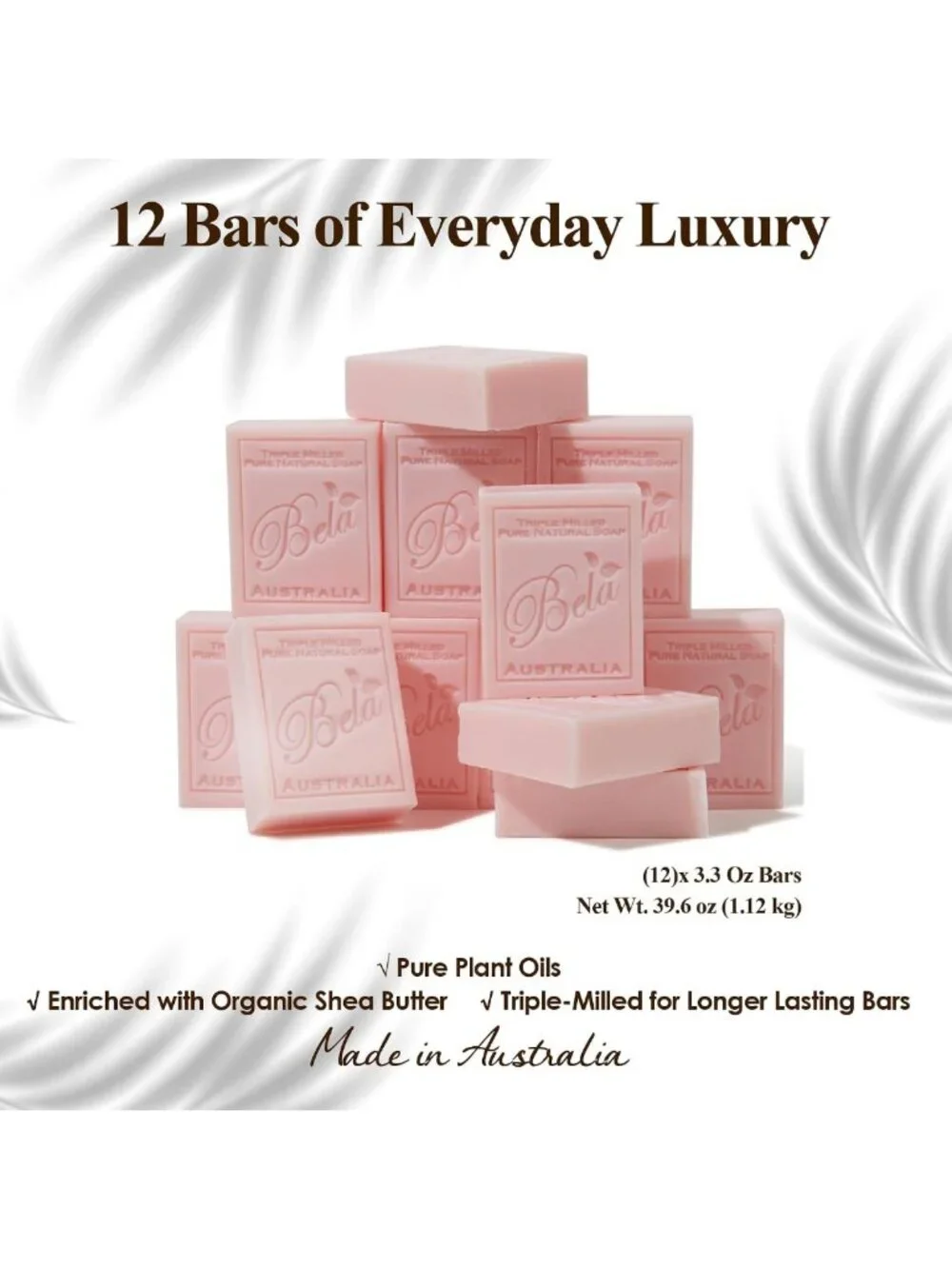 Rose Soap Bars Pack of 12 - French Triple Milled, Organic Shea Butter, Hand
